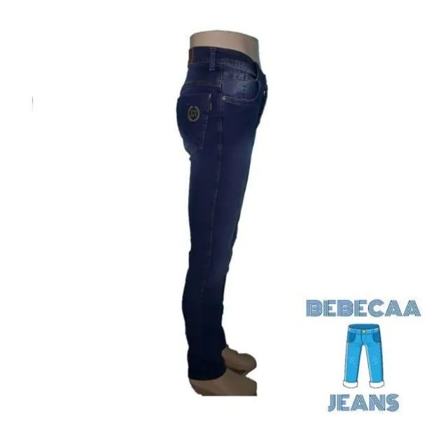 Calça Jeans Estilosa Masculina Azul Trabalho Simples - Foto 3
