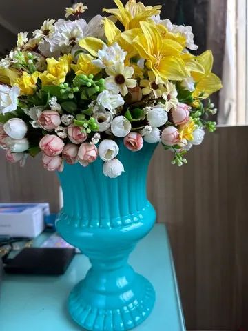 lindo vaso grande decorativo tifany com flores decorações para casa