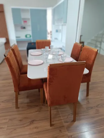 MESA RIPADA 1,70X0,90 COM 6 CADEIRAS MADEIRA TERRACOTA