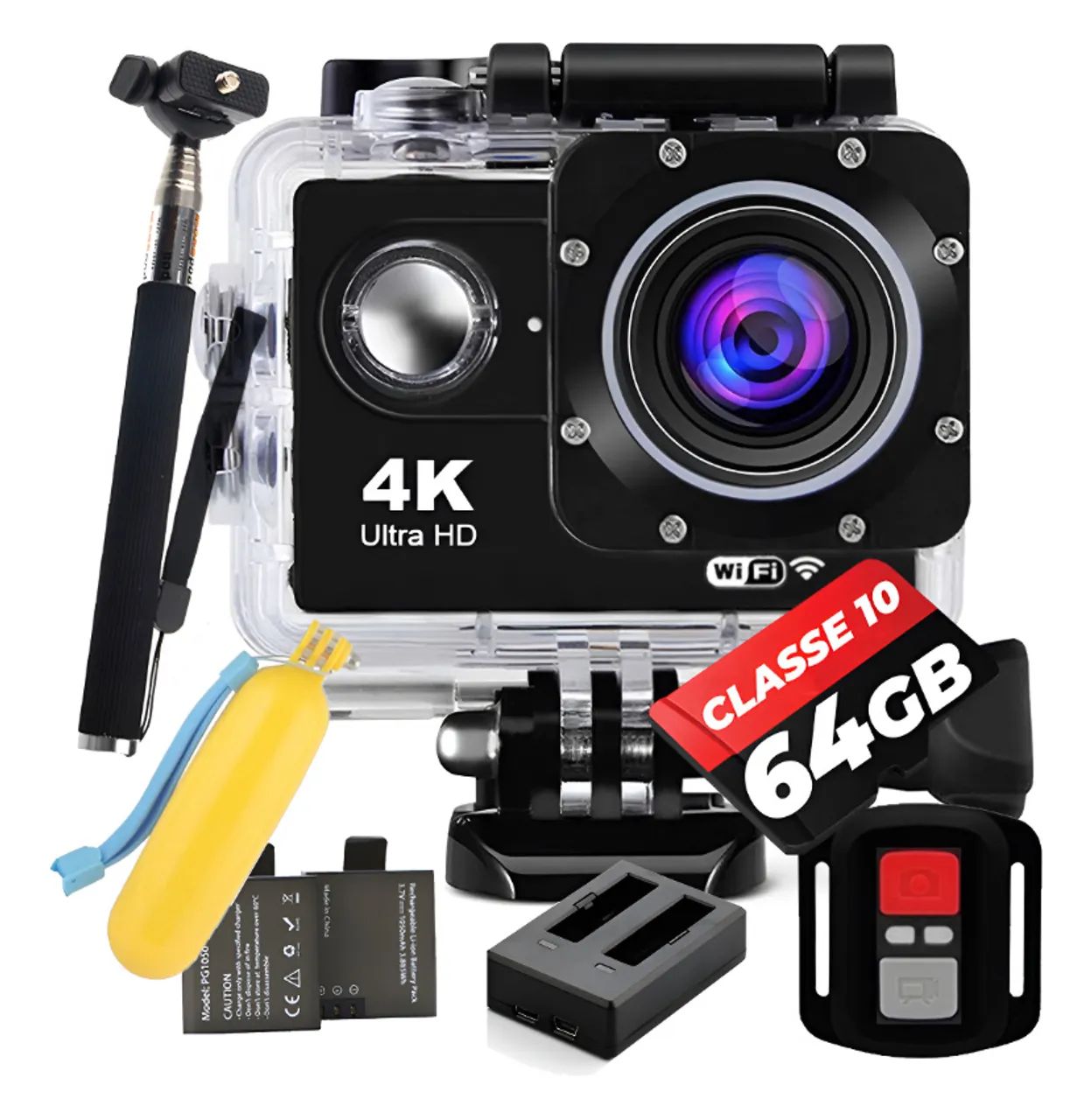 Câmera Sport 4k M10 Wifi+ 64gb+ Baterias+ Carregador+ Bastão - Foto 4
