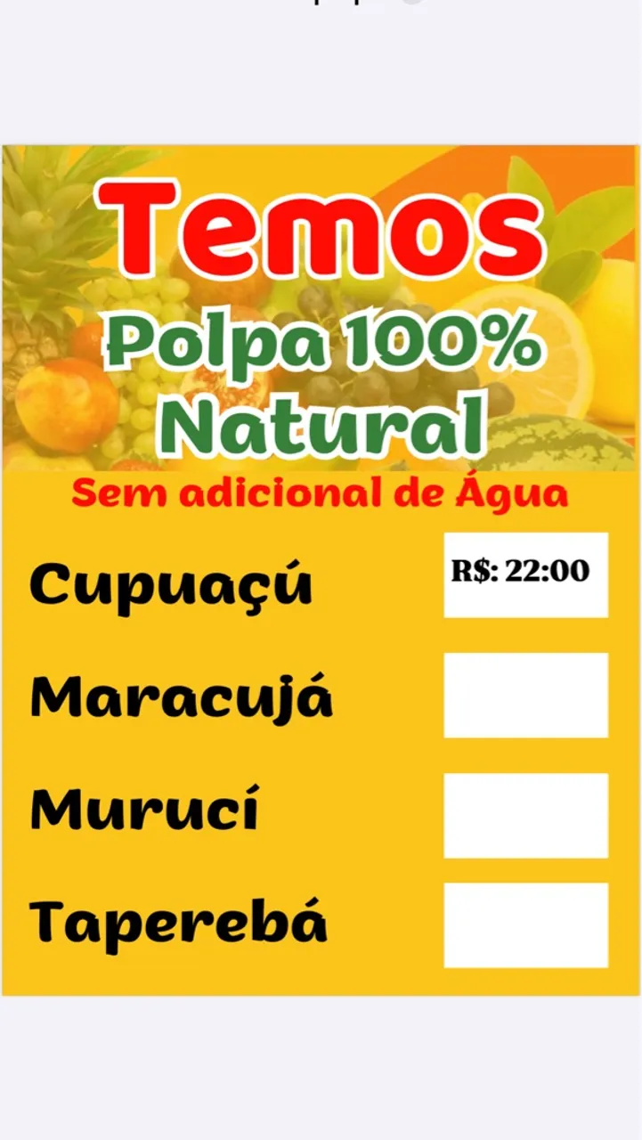Polpas Naturais 100% Sem Adição de Água