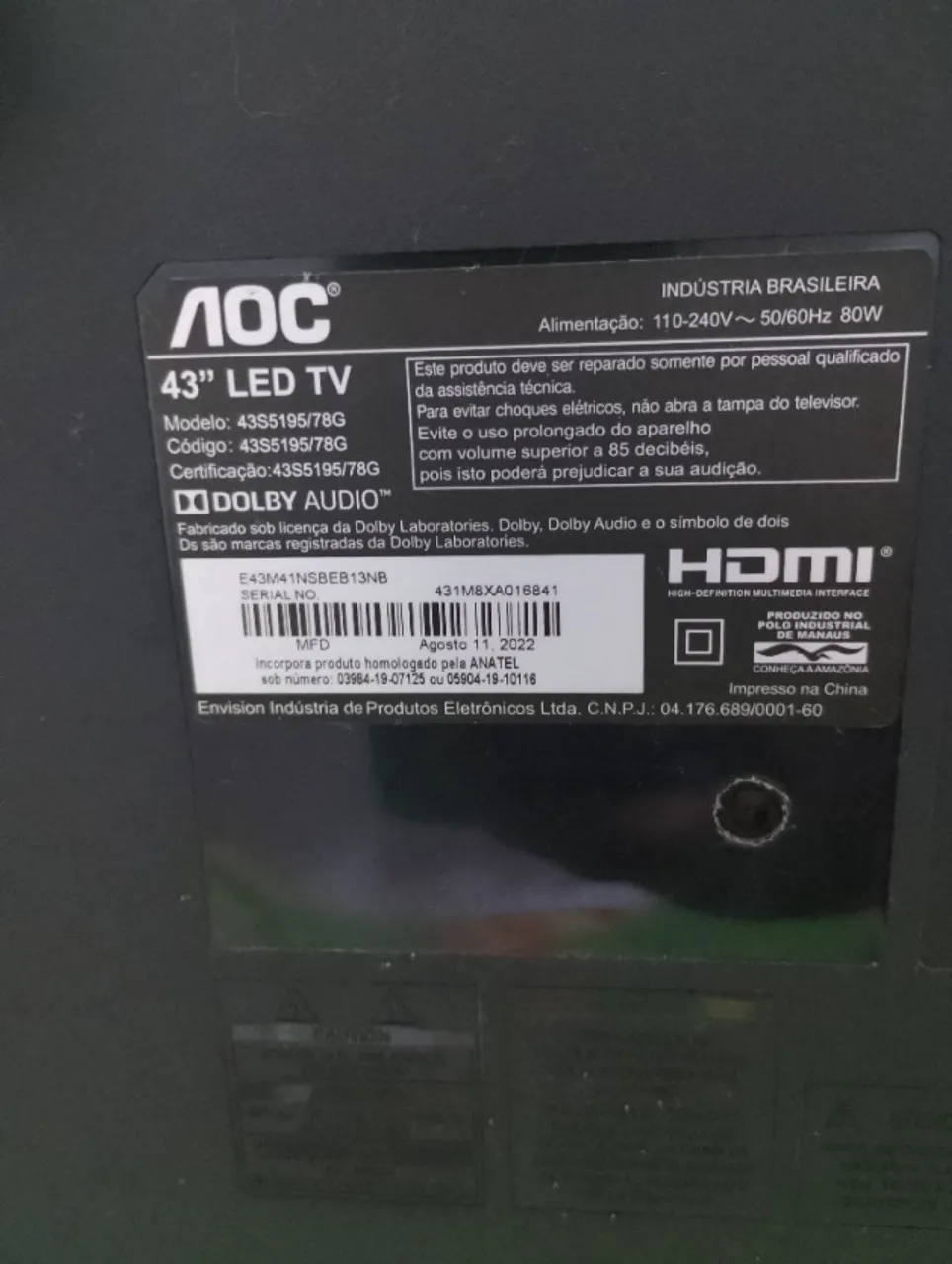 Tv AOC para retirada de peças