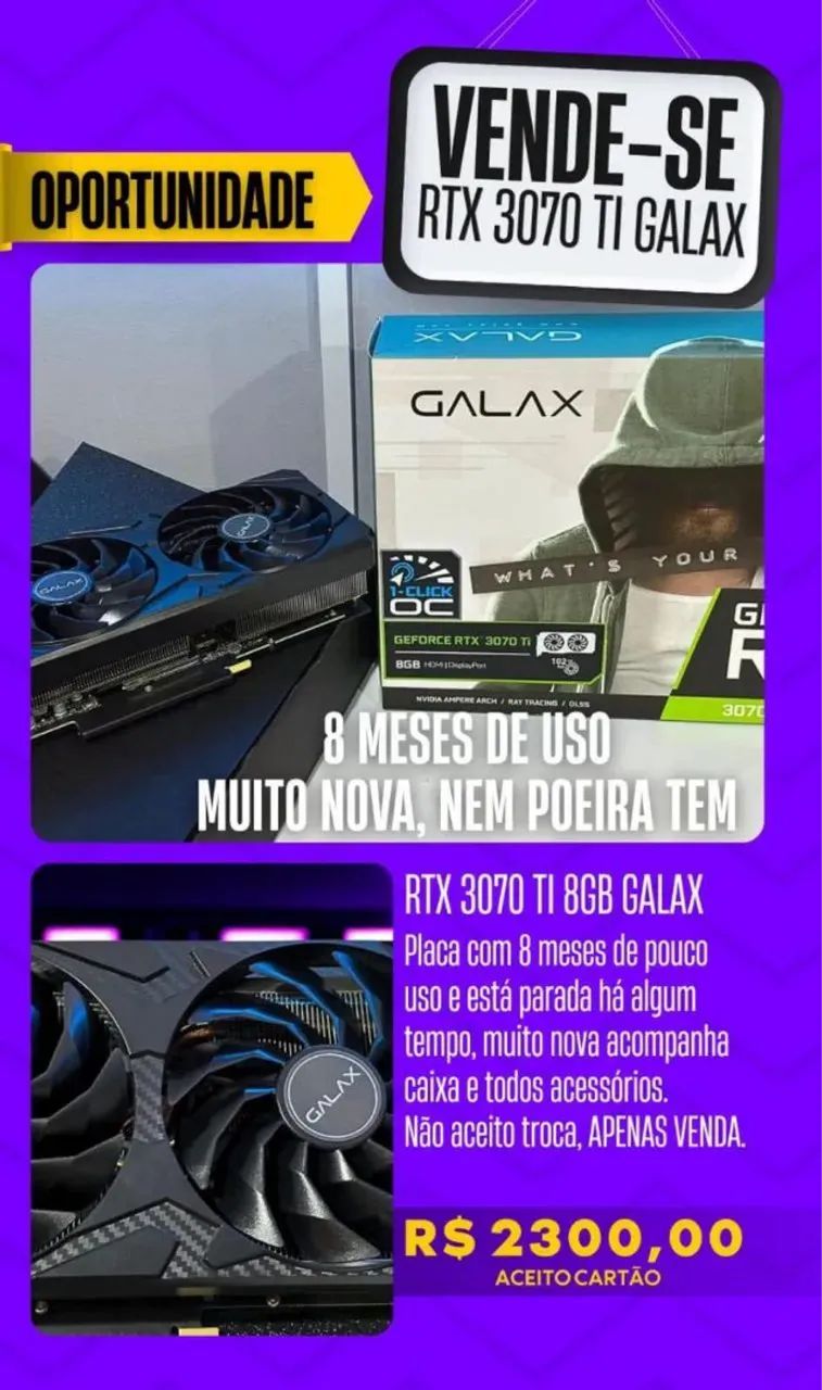 RTX 3070 Ti 8GB Galax - Oportunidade!