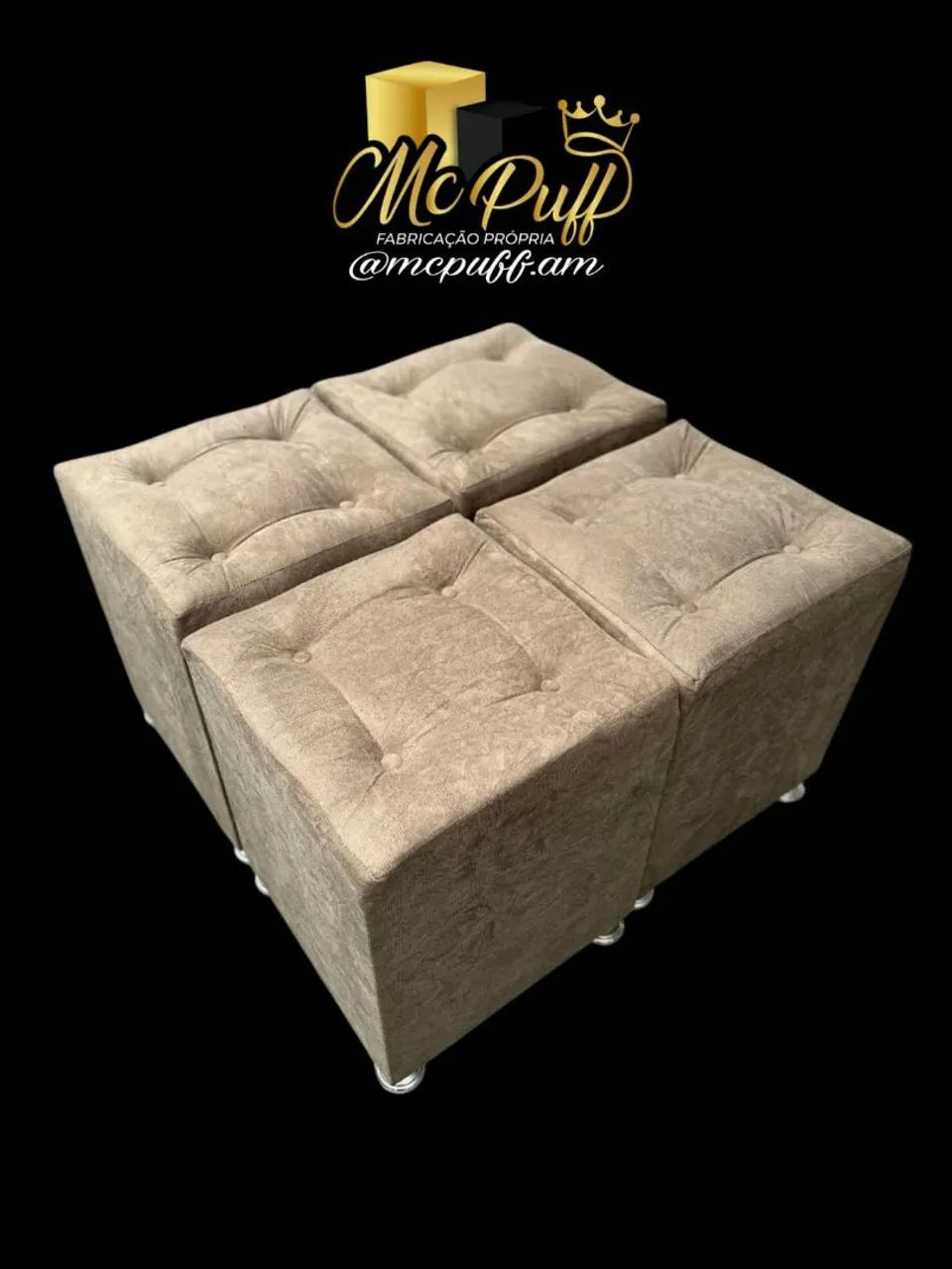 Conjunto de Puffs Quadrados Bege - Novo