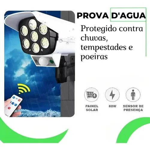 Refletor Solar Led 60W Sensor De Movimento Câmera Falsa Luz Branco Frio - Foto 5