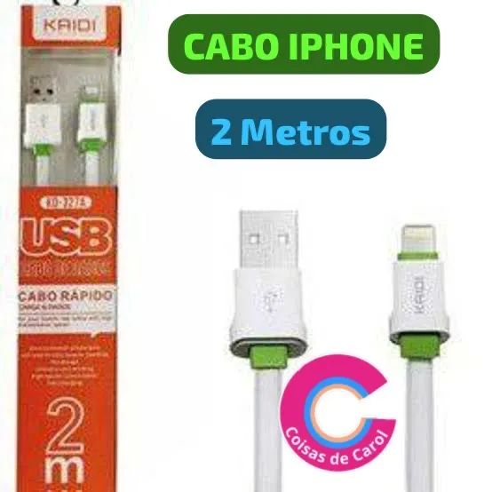 Cabo iPhone 2 Metros KAIDI - Carregamento Rápido