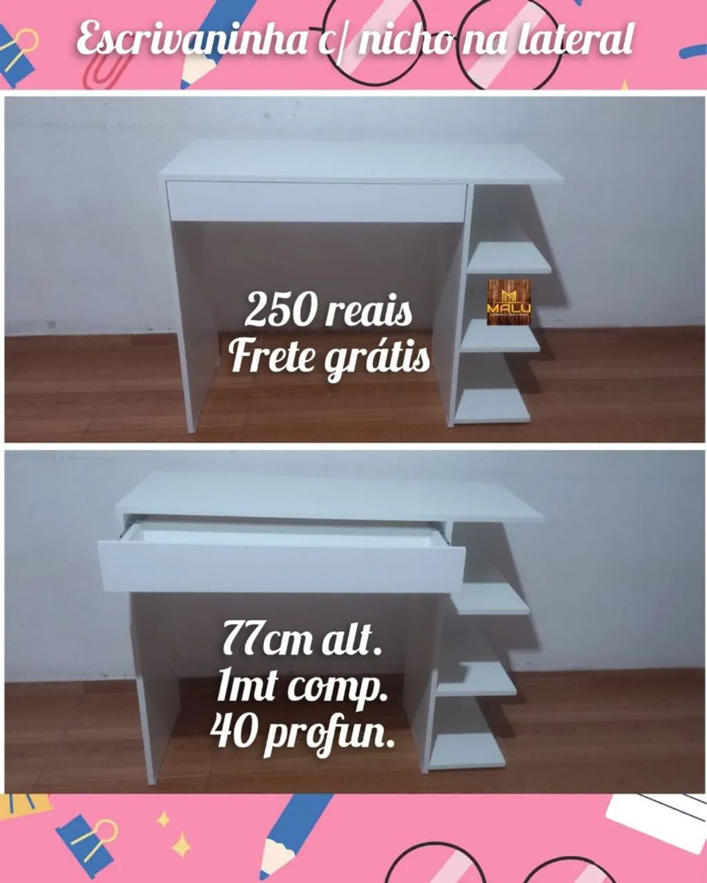 Escrivaninha com nicho lateral - Frete Grátis!