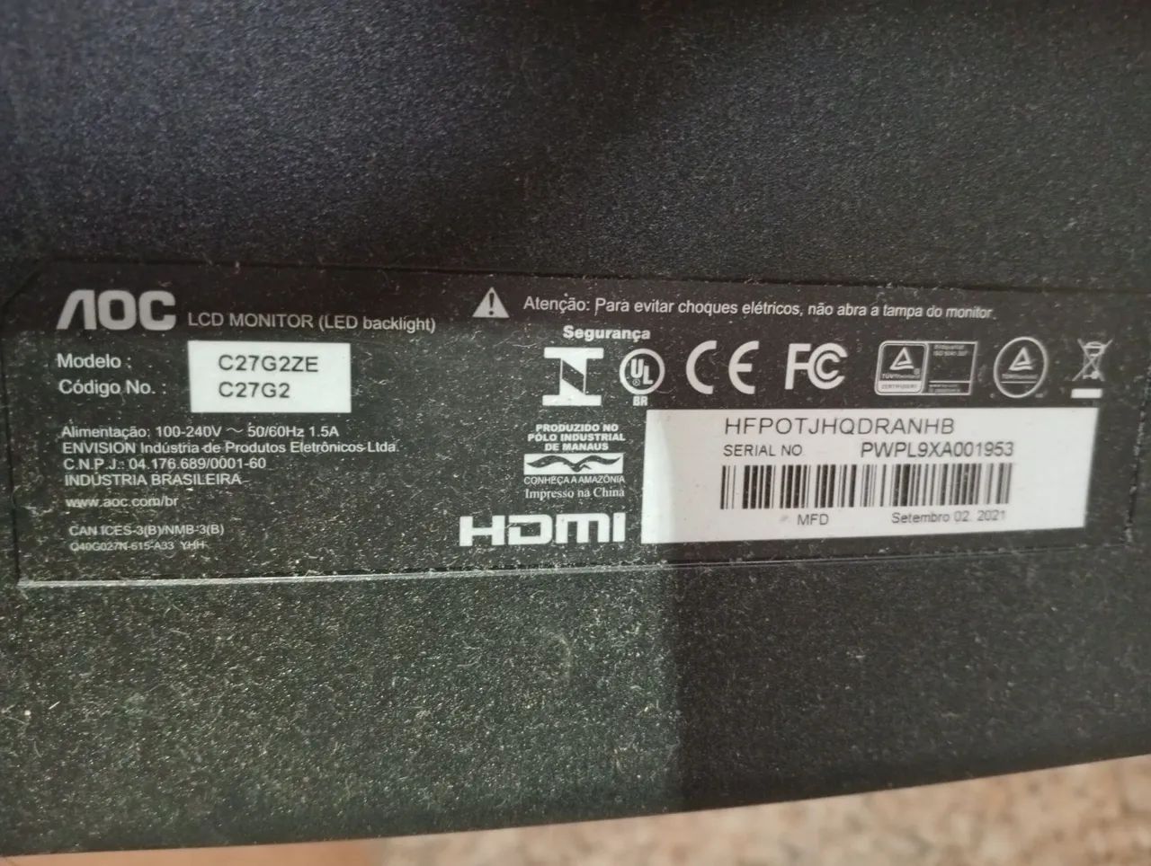 Monitor AOC 27 curvo 64291874530434124