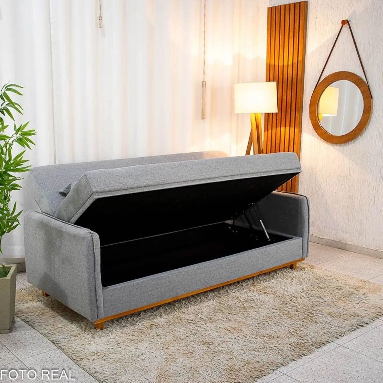 Sofá Cama Casal Baú Larg 2.05m Linho Cinza - Foto 2