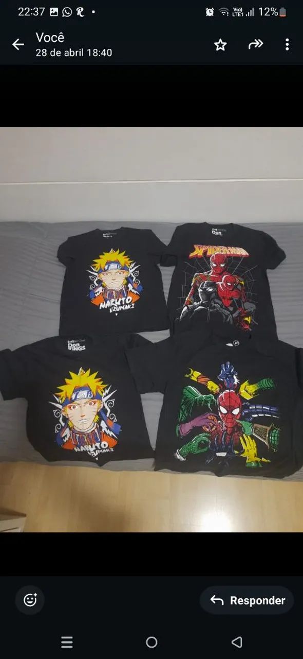 Camisetas Naruto e Homem Aranha