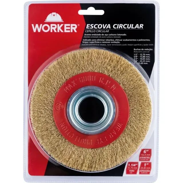 Escova Circular OND 6X1/2X5/8 - WORKER R$ 25,99  Escova Circular ONDU 6X1X31;75MM - WORKER