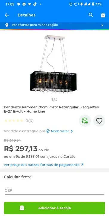 Pendente Rammer 70cm Preto Retangular 5 Soquetes E-27 Bivolt - Home Line