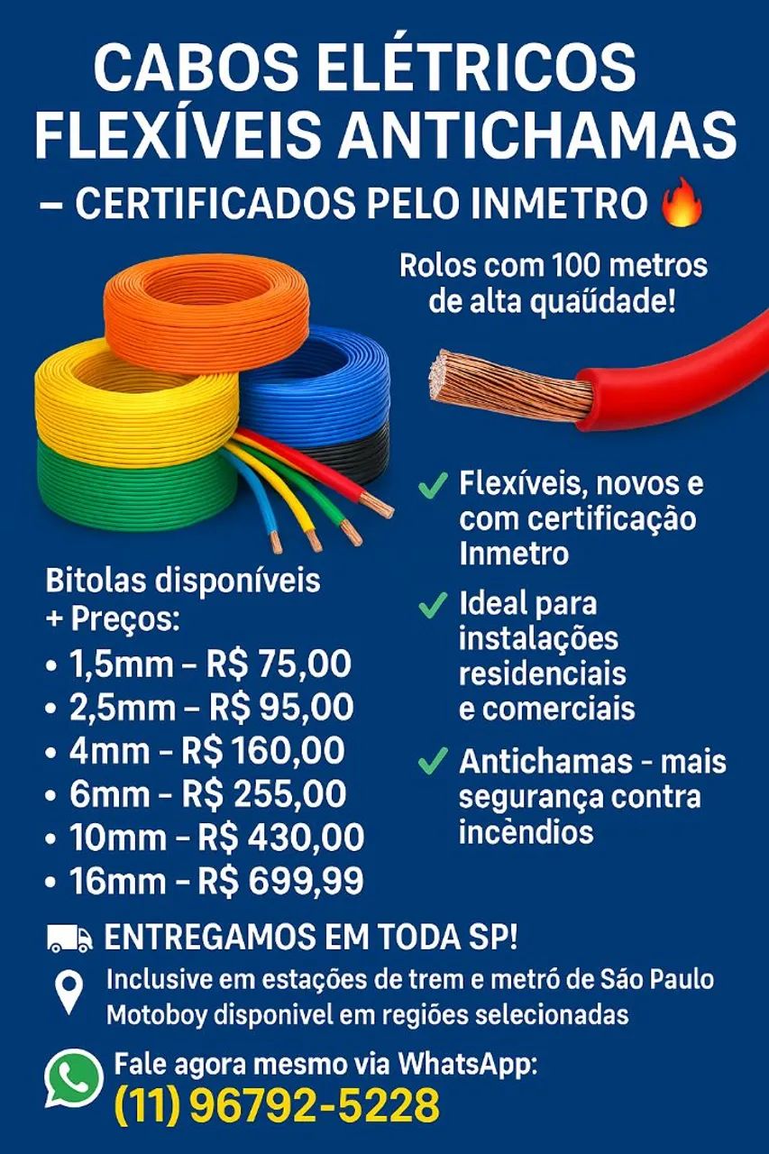 Cabos Elétricos Flexíveis Antichamas - INMETRO