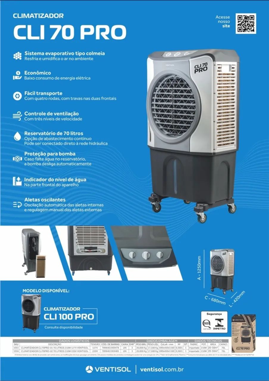 Climatizador de Ar Ventisol 70 litros