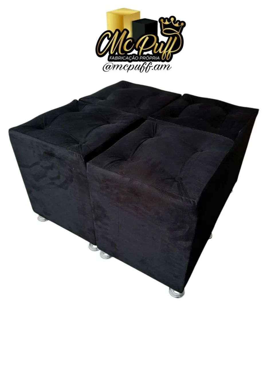 Conjunto de Puffs Quadrados Bege - Novo - Foto 2