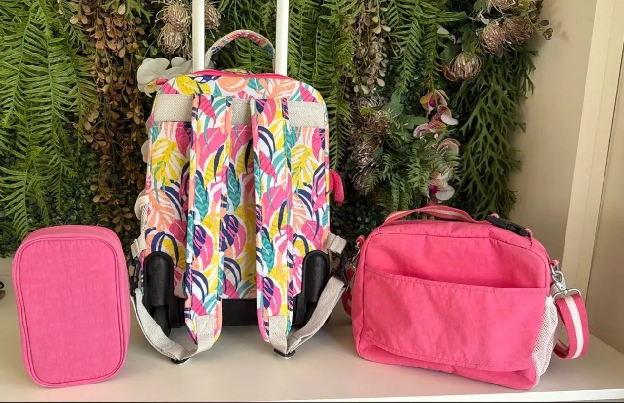 kit escolar kipling mochila rodinha + estojo 50 lápis + lancheira térmica conjunto - Foto 5