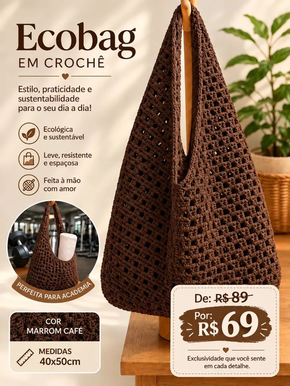 Bolsa de Crochê Ecobag sacola 