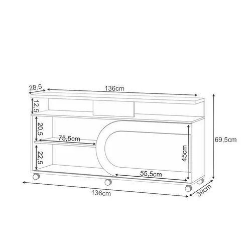 Rack Para Tv Até 55 Polegadas 1 Porta De Correr Com Rodízios 1.36 Cinamomo/Off <br> - Foto 4