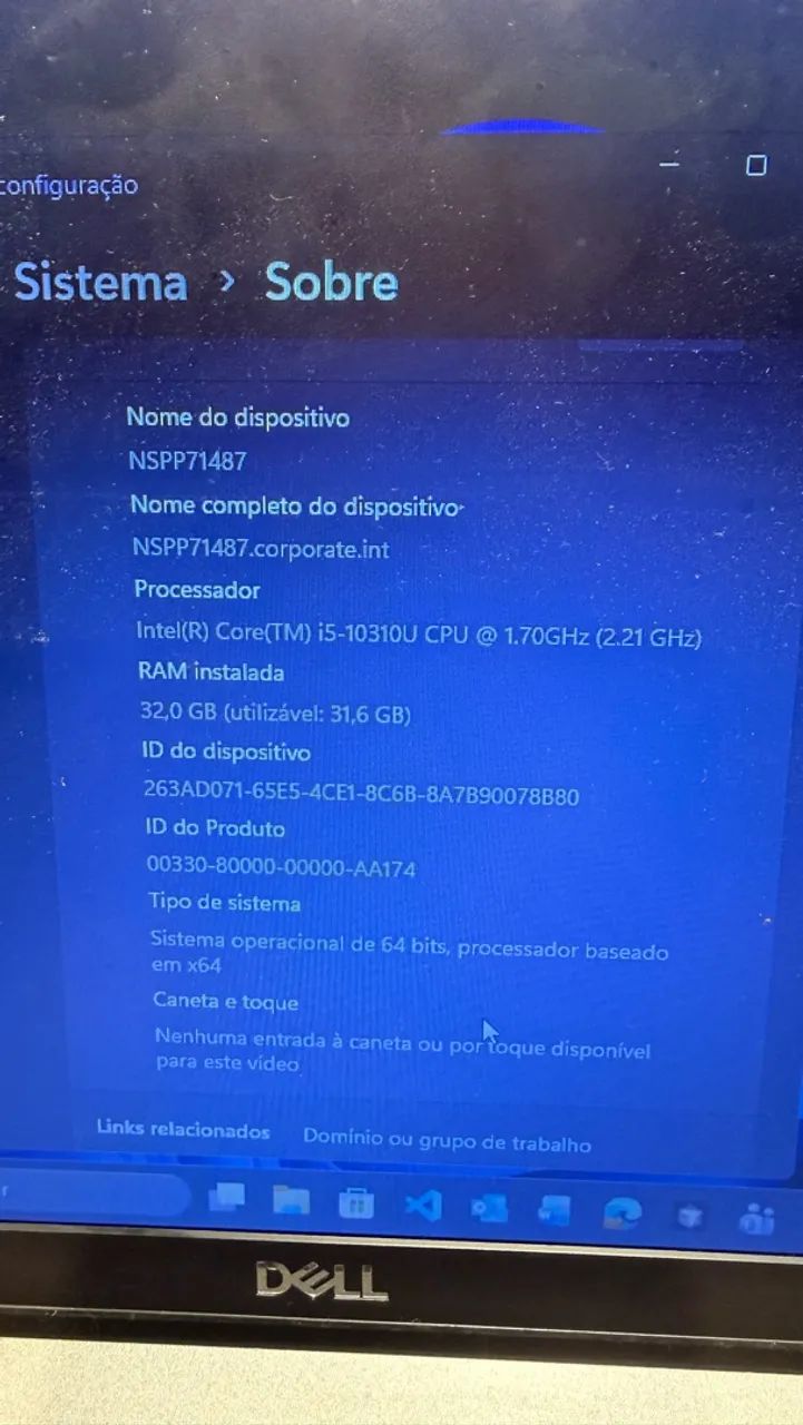 Notebook Dell 32GB 256SSD I5