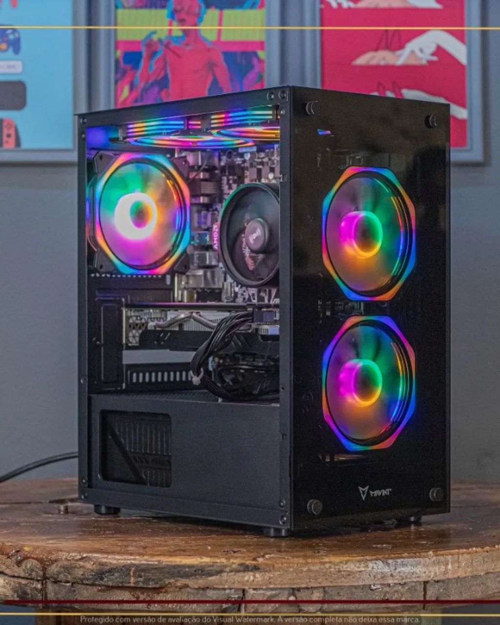 Computador Ryzen 3 2200G, 16gb, NVMe 128gb+HD 2tb, RX 580 8gb, Fonte MSI 500W