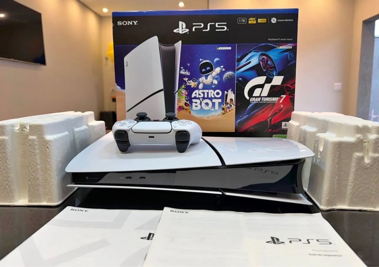 Ps5 slim 1tb c/ 3 jogos + caixa e nota  - Foto 2