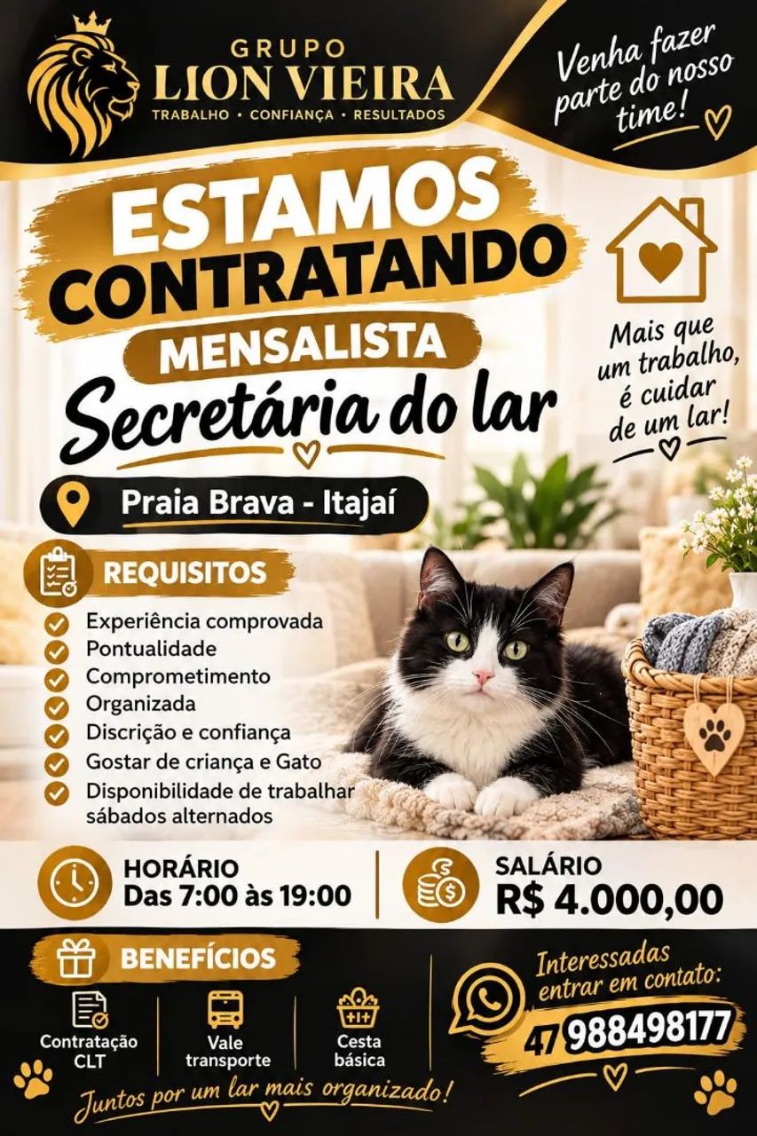Oportunidade de trabalho vaga doméstica 
