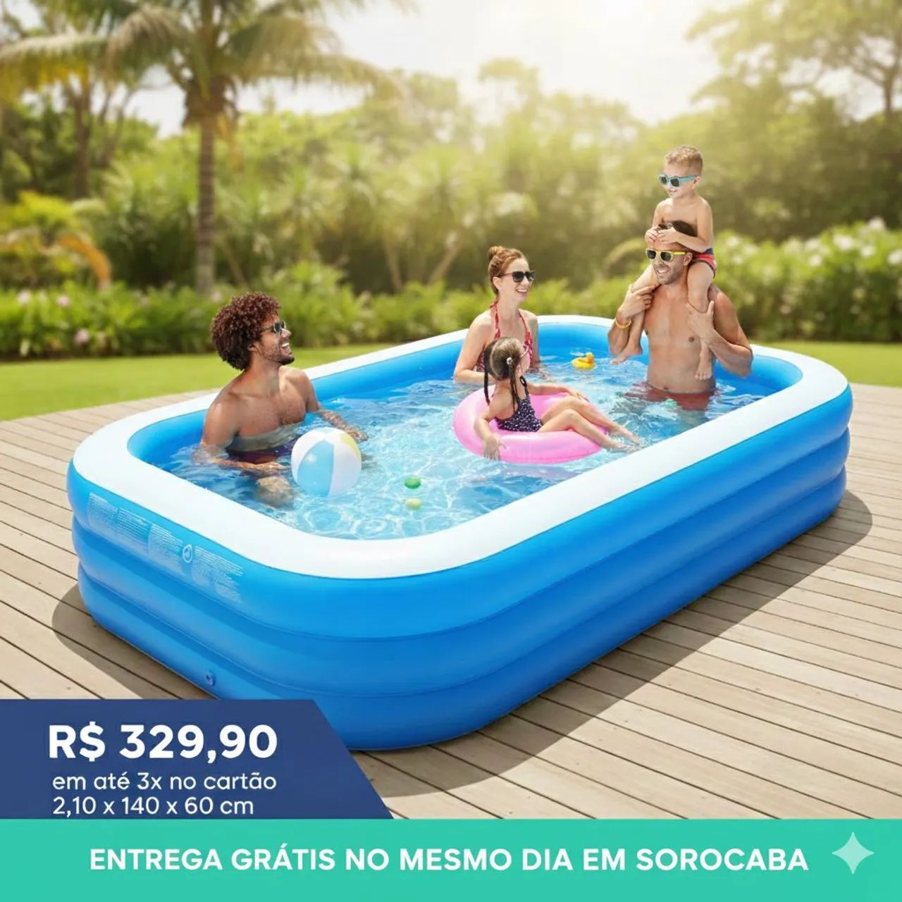 Piscina Inflável Familiar 2.10 x 1.40 - 600 litros - ENTREGA NO MESMO DIA EM SOROCABA 