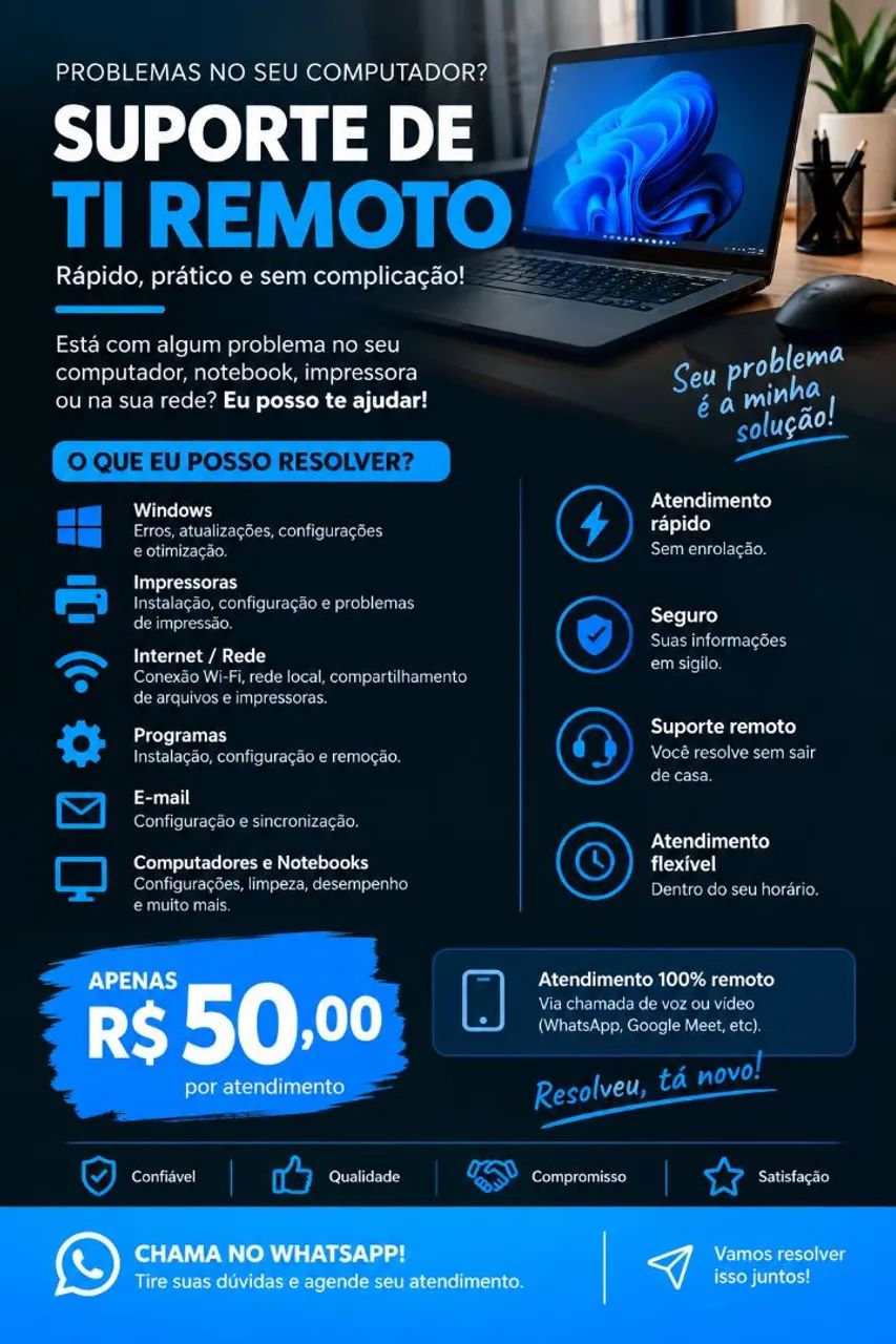 Suporte de Informatica Remoto Computador Windows Impressora e Rede