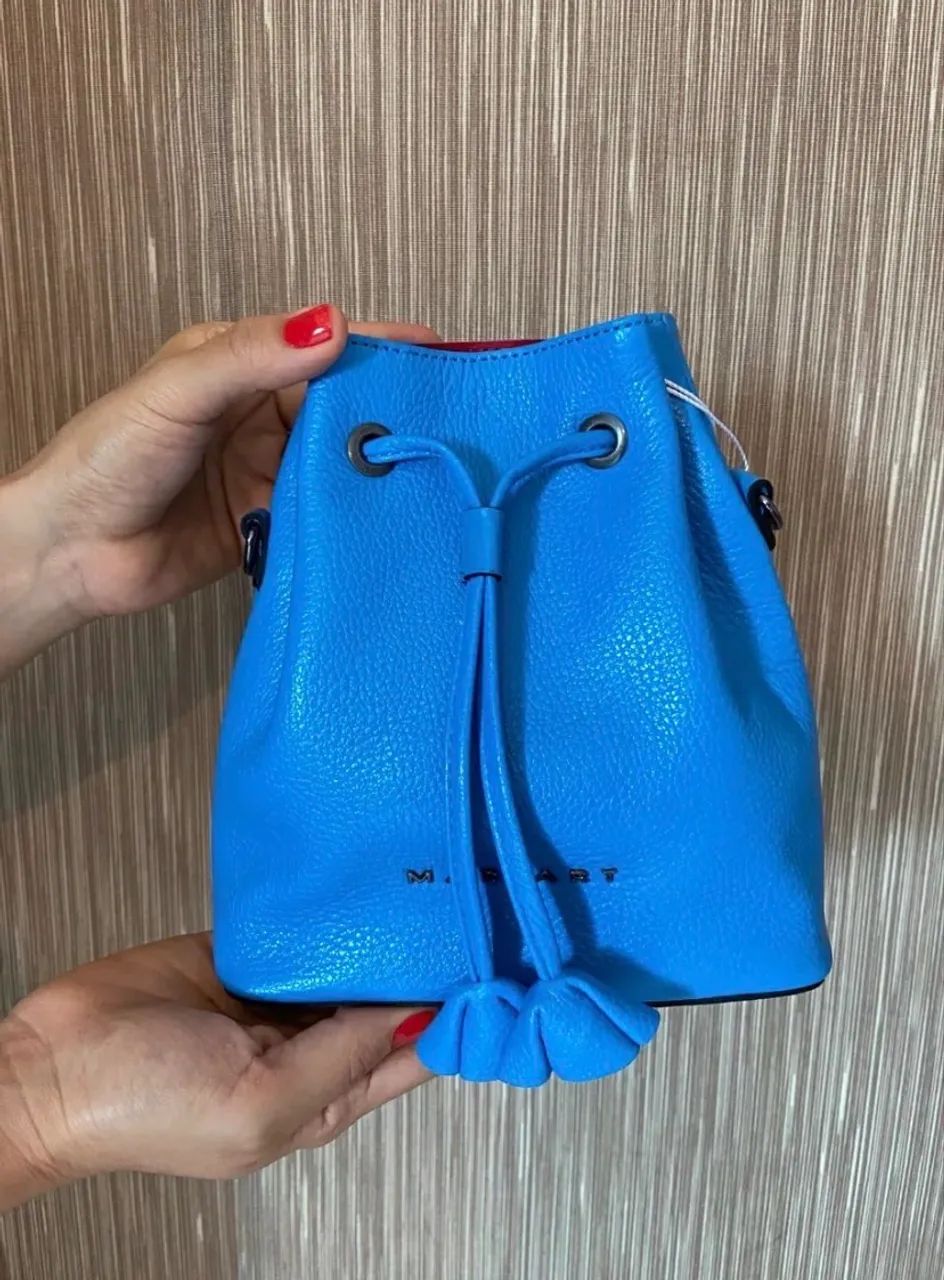 Bolsa Bucket Azul em Couro Legítimo  - Foto 4