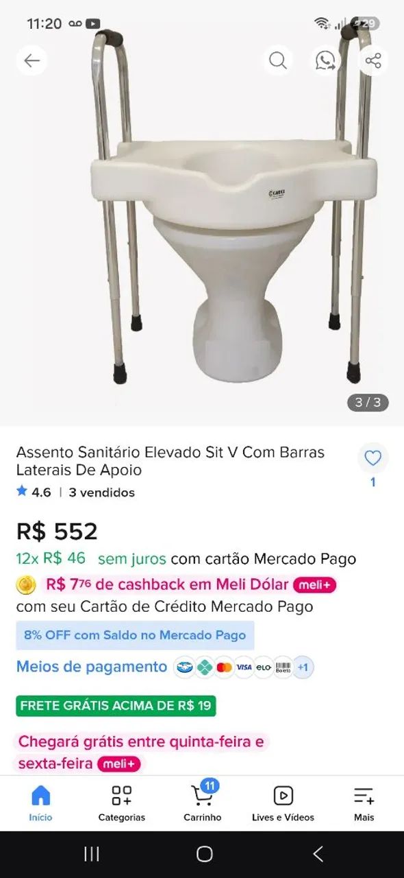Acento sanitario elevado com alça (idoso).