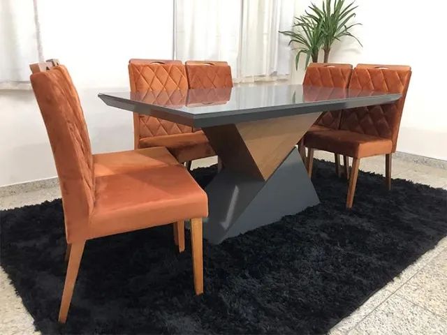 Mesa de Jantar com Tampo de Vidro + 8 Cadeiras Terracota - Foto 2