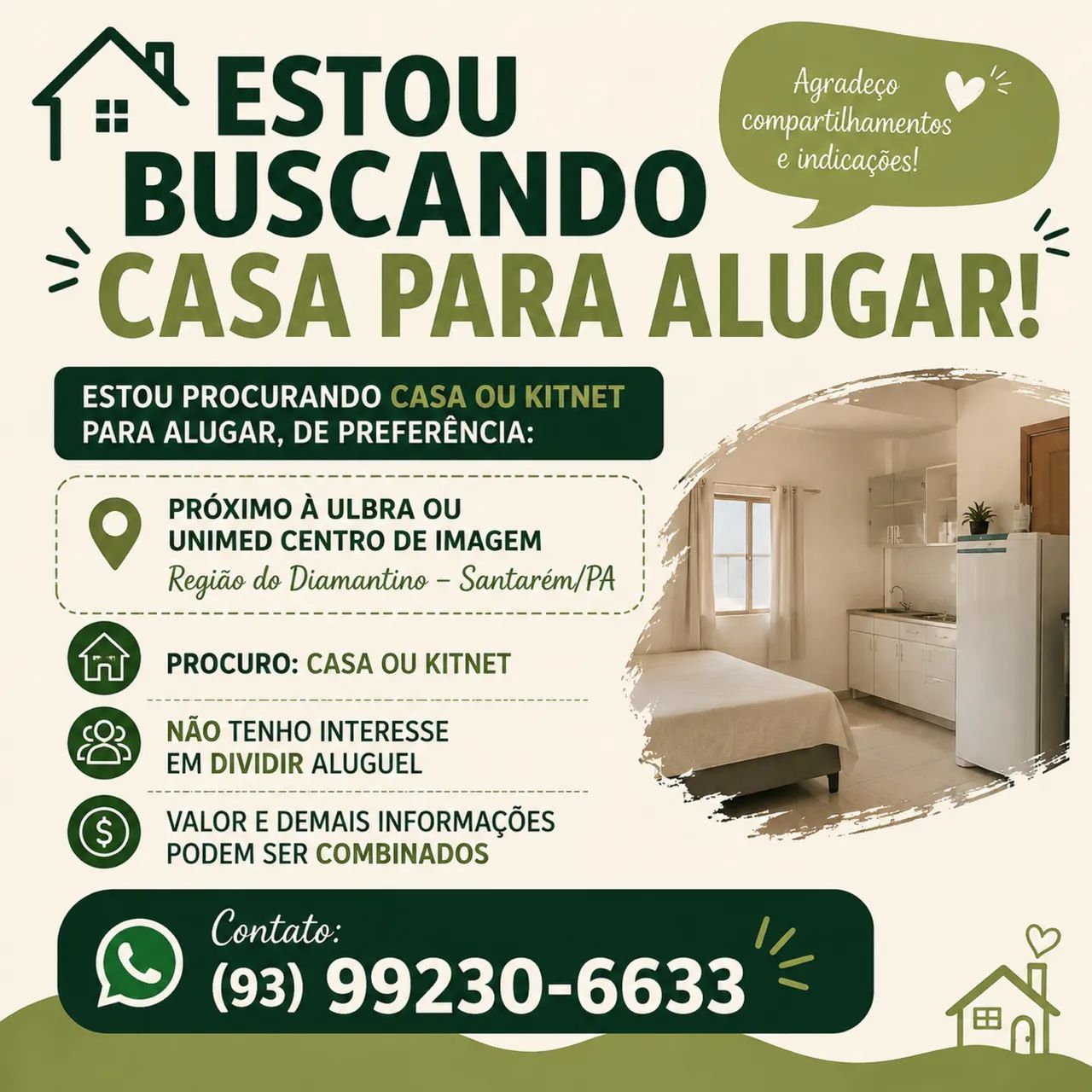 Busco Aluguel de Casa ou Kitnet