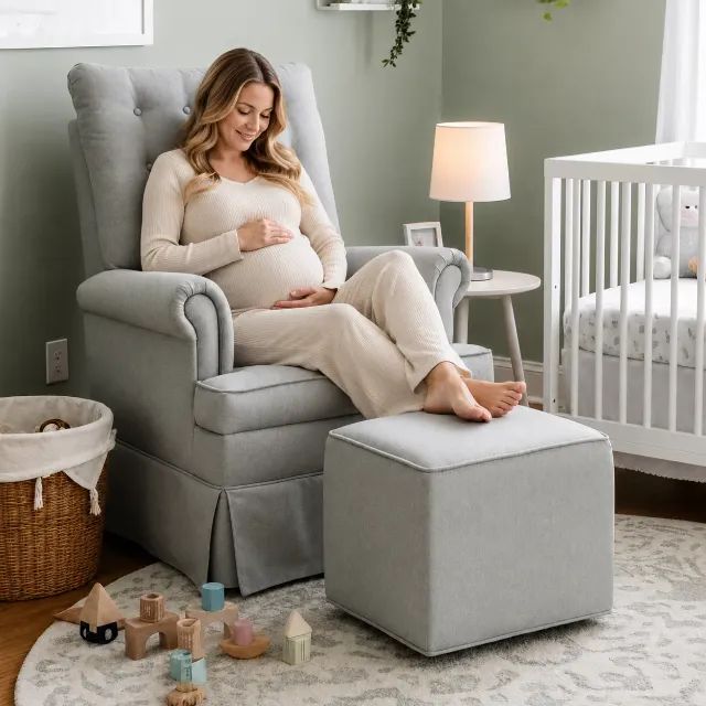 POLTRONA DE AMAMENTAÇÃO MOMMY COM PUFF E BALANÇO LINEN CINZA LILIBEE - Foto 5