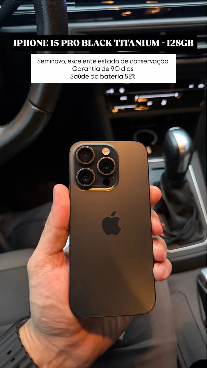 iPhone 15 PRO 128GB Black Titanium, Seminovo, Garantia - Celulares