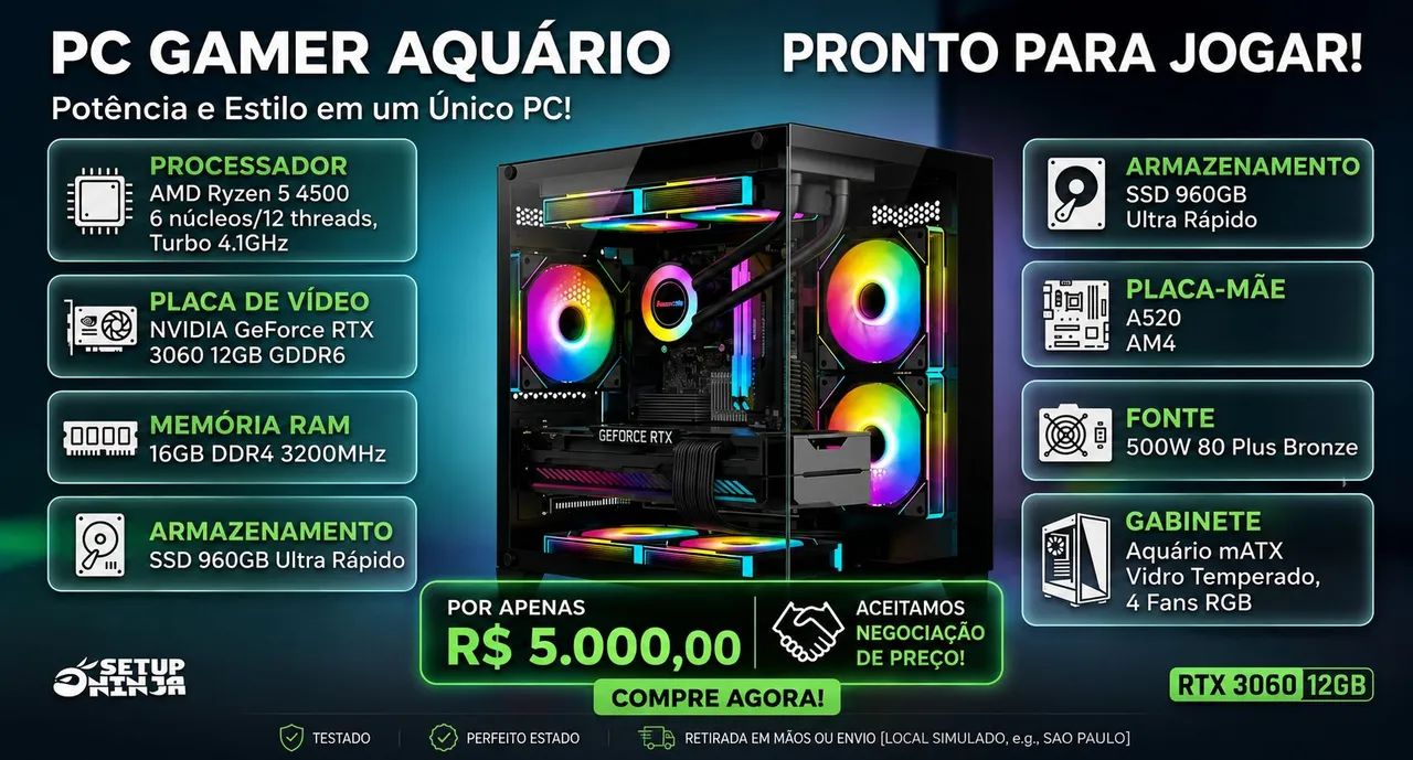 PC gamer com menos de 5 meses de uso. 
