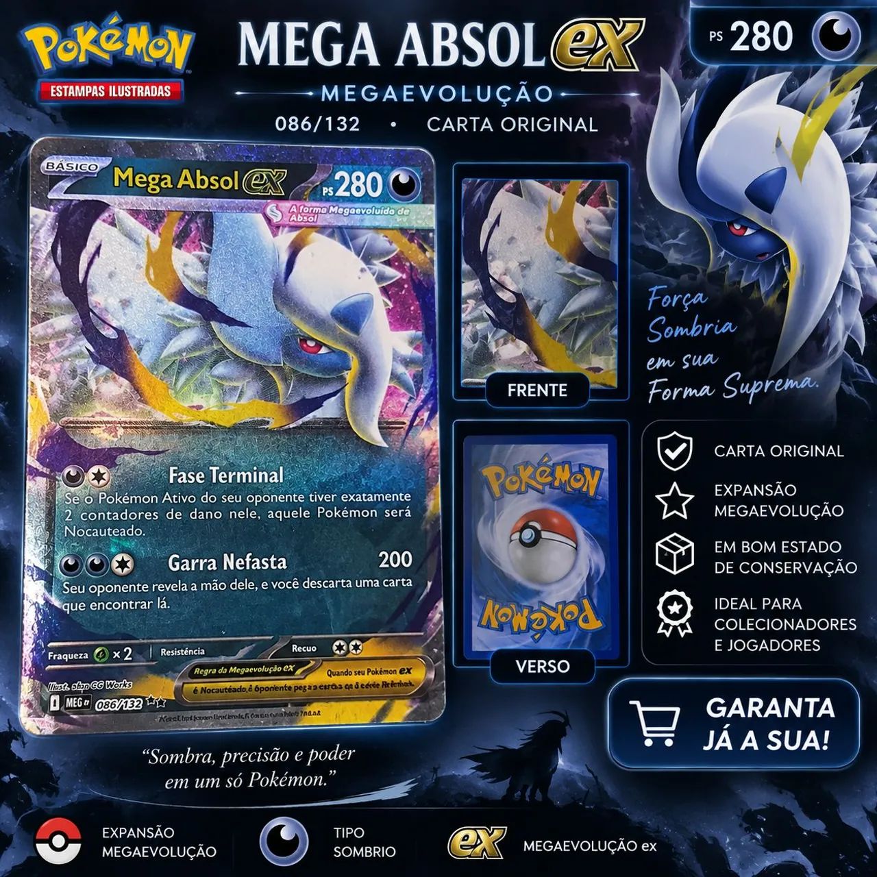 Pokémon Mega Absol ex 086/132 | Megaevolução | Carta Rara