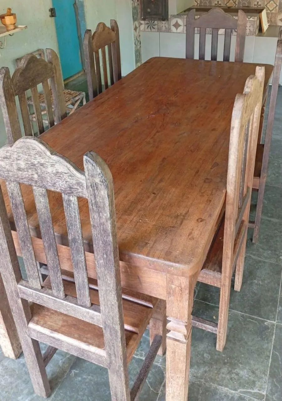 Mesa madeira maciça 6 lugares com gavetas  - Foto 3
