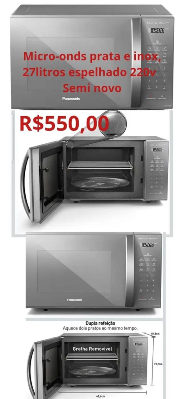 Microondas prata espelhado 27litros