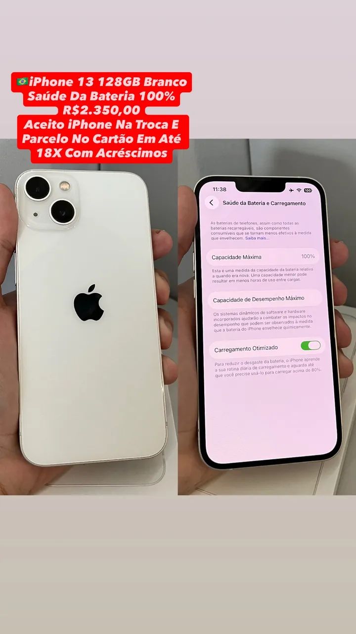 iPhone 13 128GB Branco - Saúde Da Bateria 100% (Usado)