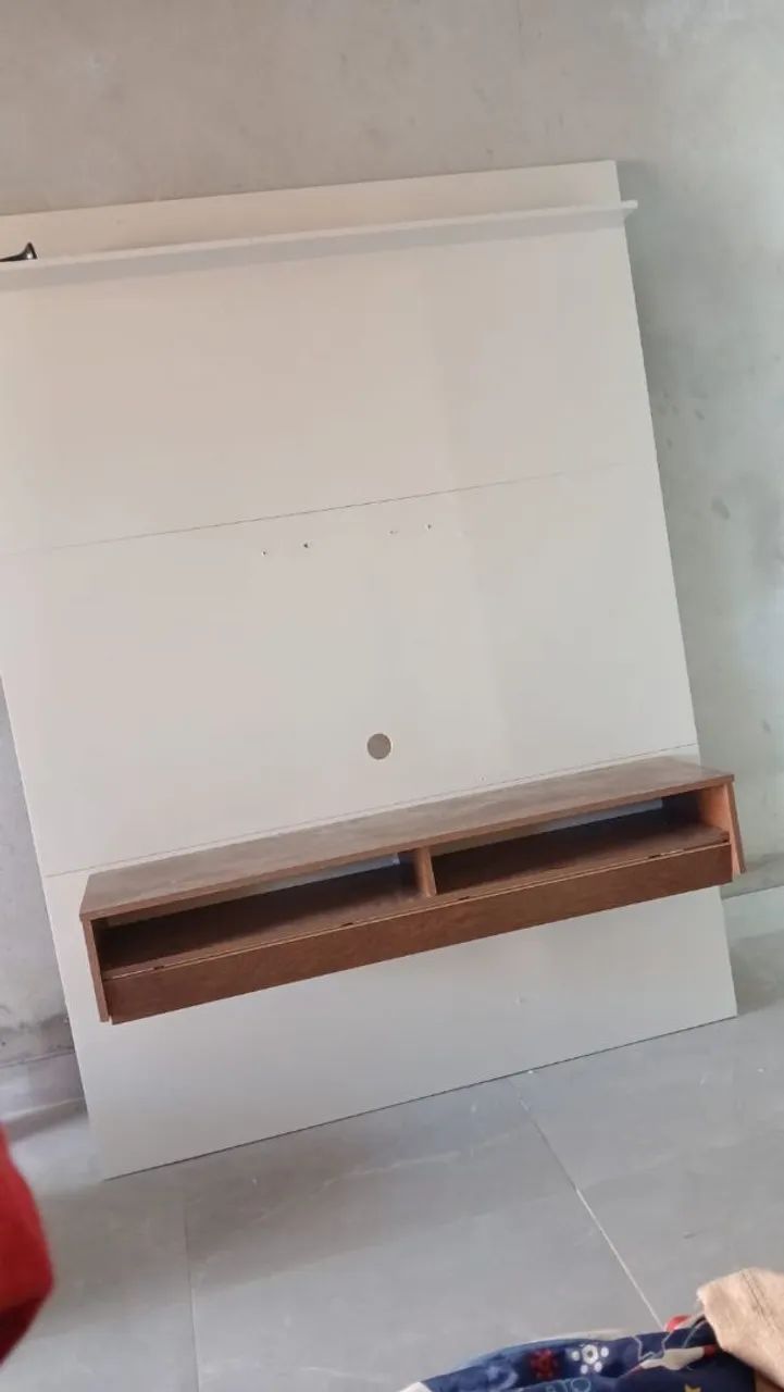 Painel de TV com Rack - Branco e Marrom - Foto 2