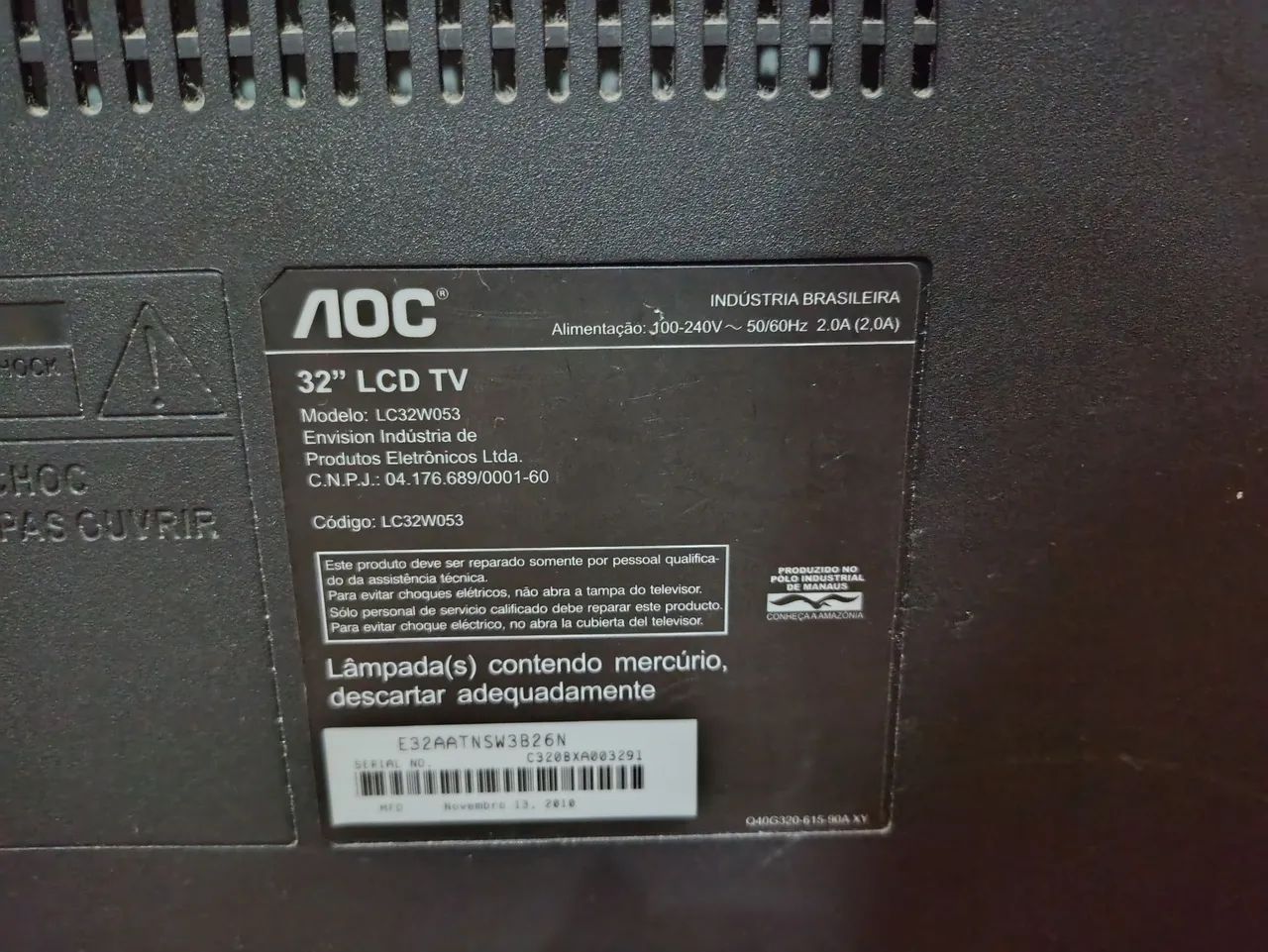 TV LCD AOC 32 Polegadas LC32W053 para REPARO ou REPOSIÇÃO - Foto 3