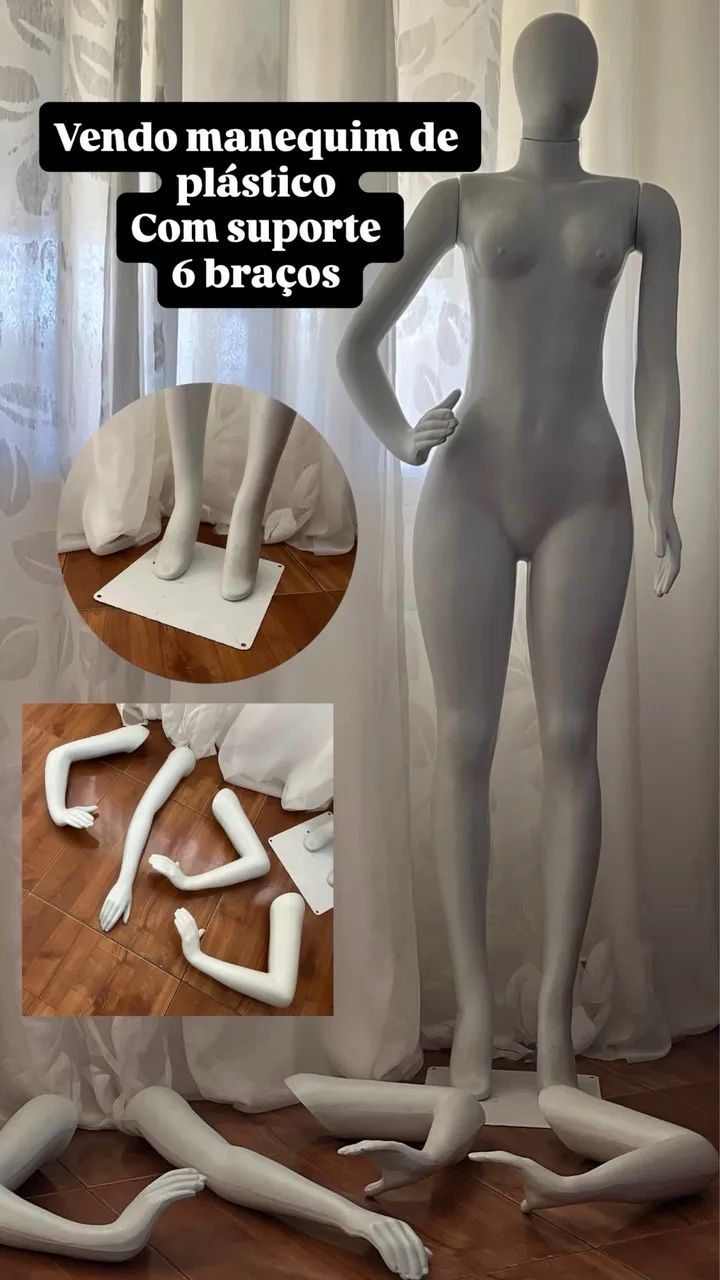 Manequim de plástico com suporte e 6 braços 