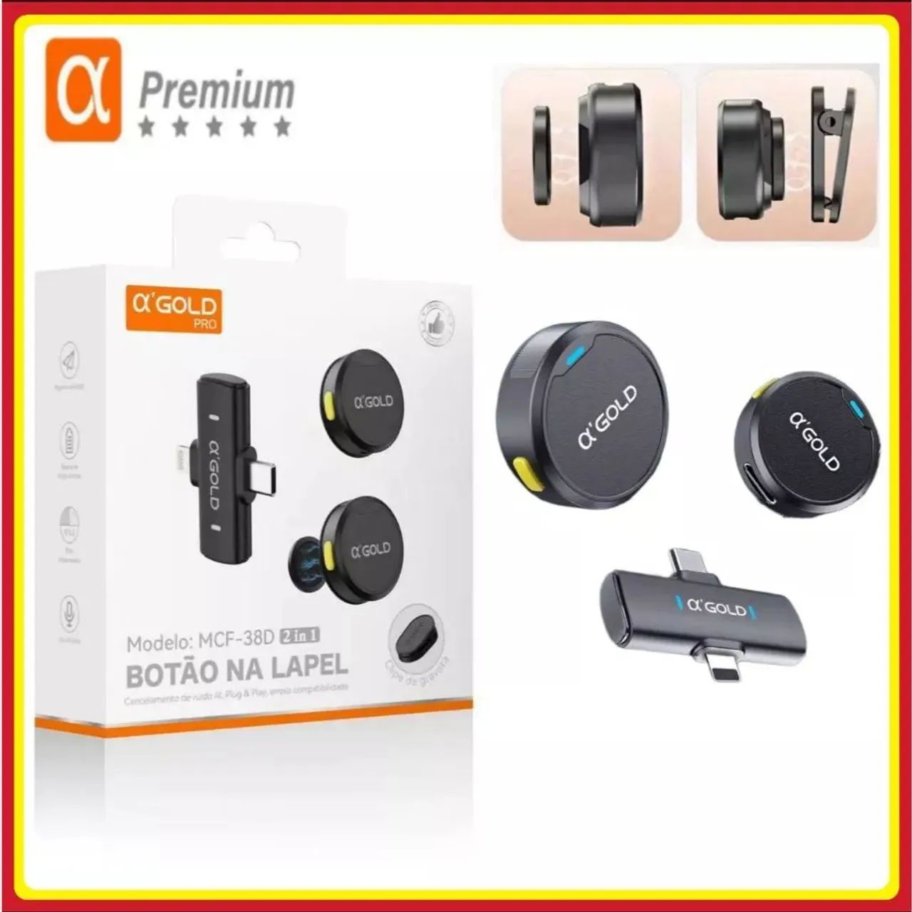 Microfone de lapela Magnético Gold MCF 38 