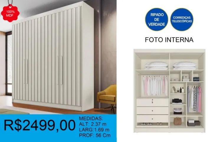 Roupeiro ripado 100% mdf com chave - frete grátis e parcelamos até 12X sem juros - Foto 2