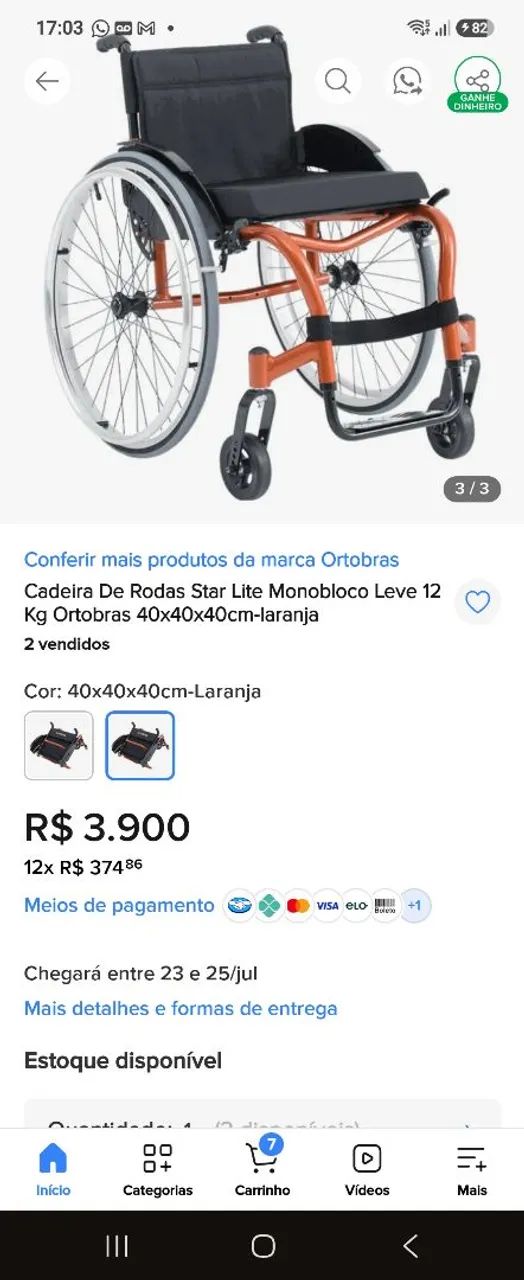 Cadeira de rodas monobloco Star Lite Ortobras  - Foto 5