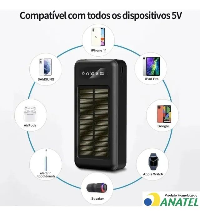Carregador portátil 10.000mah Energia Solar Led 4 saídas it blue (Jk Eletrônicos)