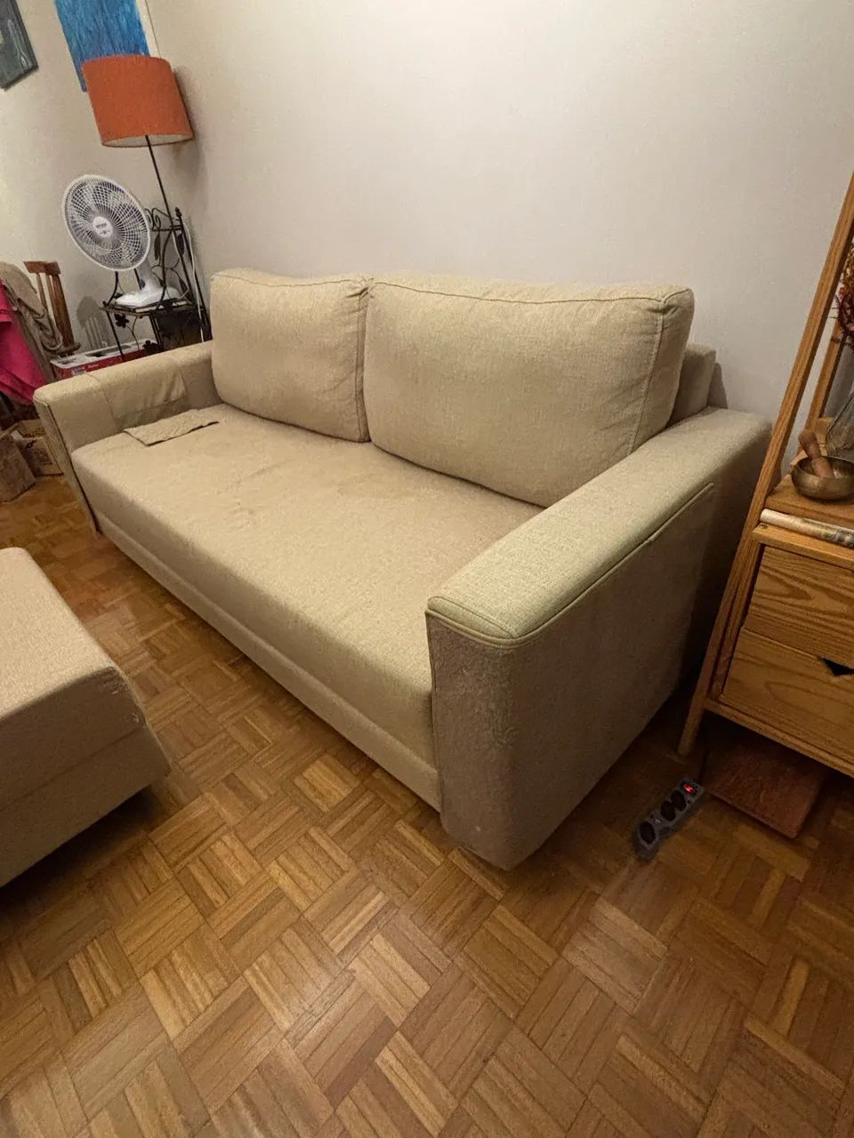 Sofá Tok&Stok Muy 3 lugares + Puff Baú - Bege Mescla - Foto 4