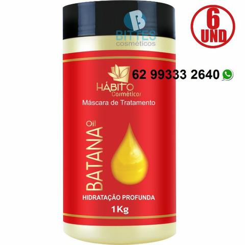 6 Máscaras de 1 Kg Hidrata Profundamente os Fios Hábito Cosméticos Cabelos Sedosos, Brilha