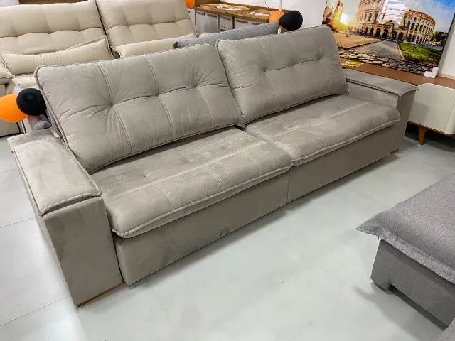 ? Black Friday: Sofá Retrátil 2,90m em Veludo com Porta-Copos! ?