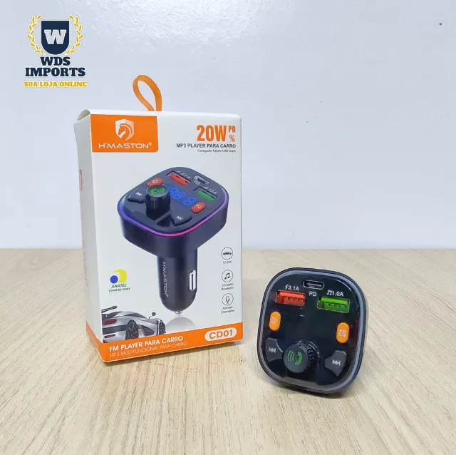 Receptor e Transmissor E Carregador Veicular Bluetooth 20w